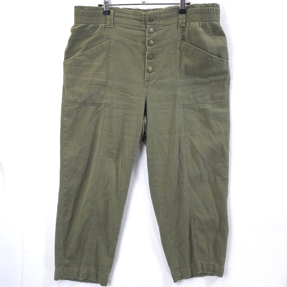 Knox Rose Utility Ankle Pants Button Fly High Rise Olive Green Women L Relaxed